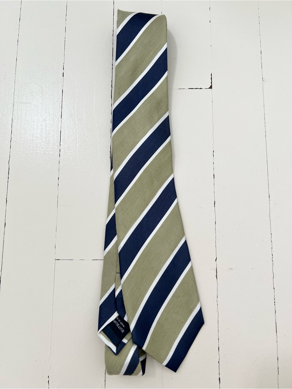 Suitsupply Green, Navy & White Diagonal Stripe Tie